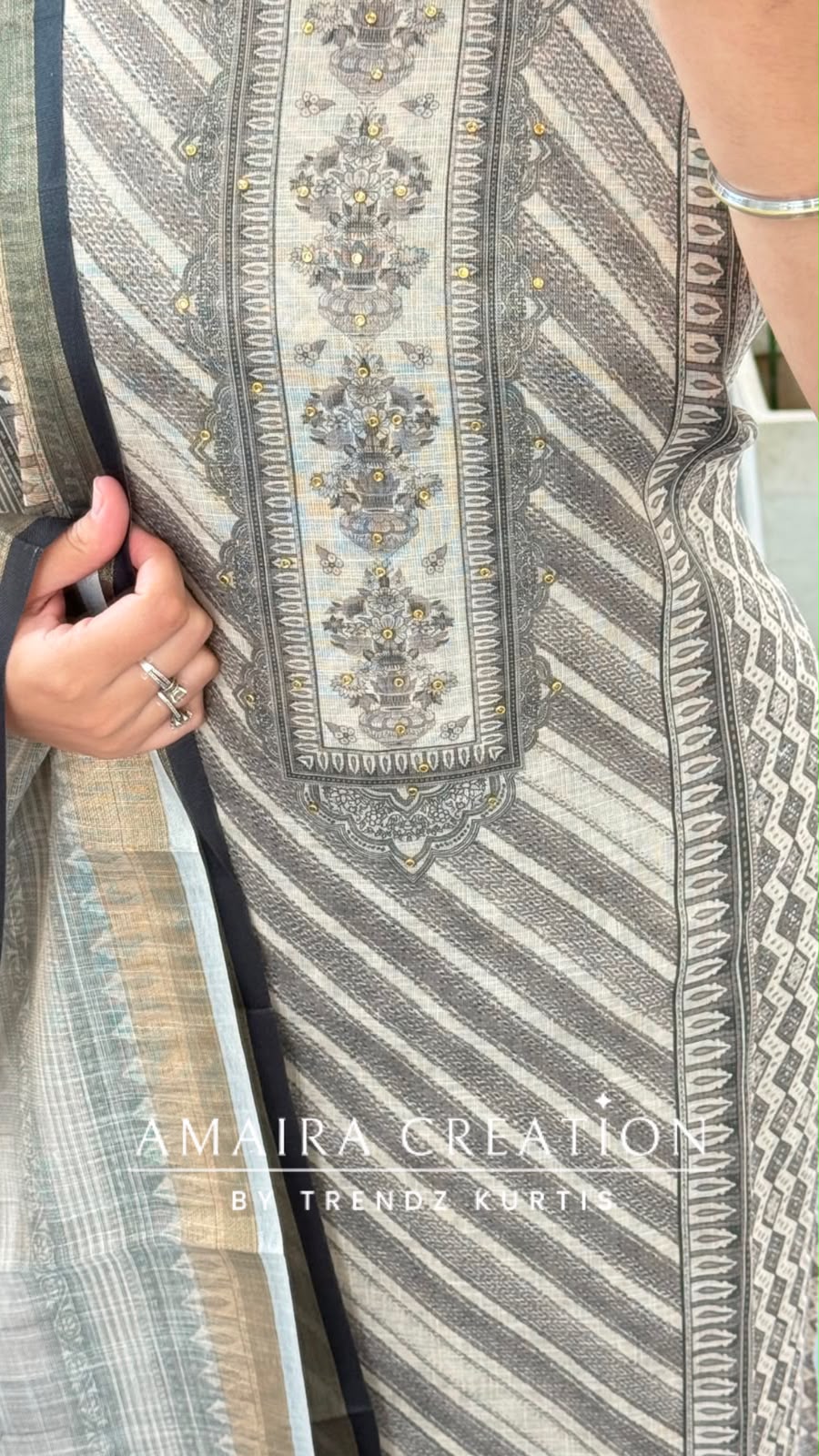 Premium Shimmer Silk  Beige Colour Unstitched Suit (print 1)