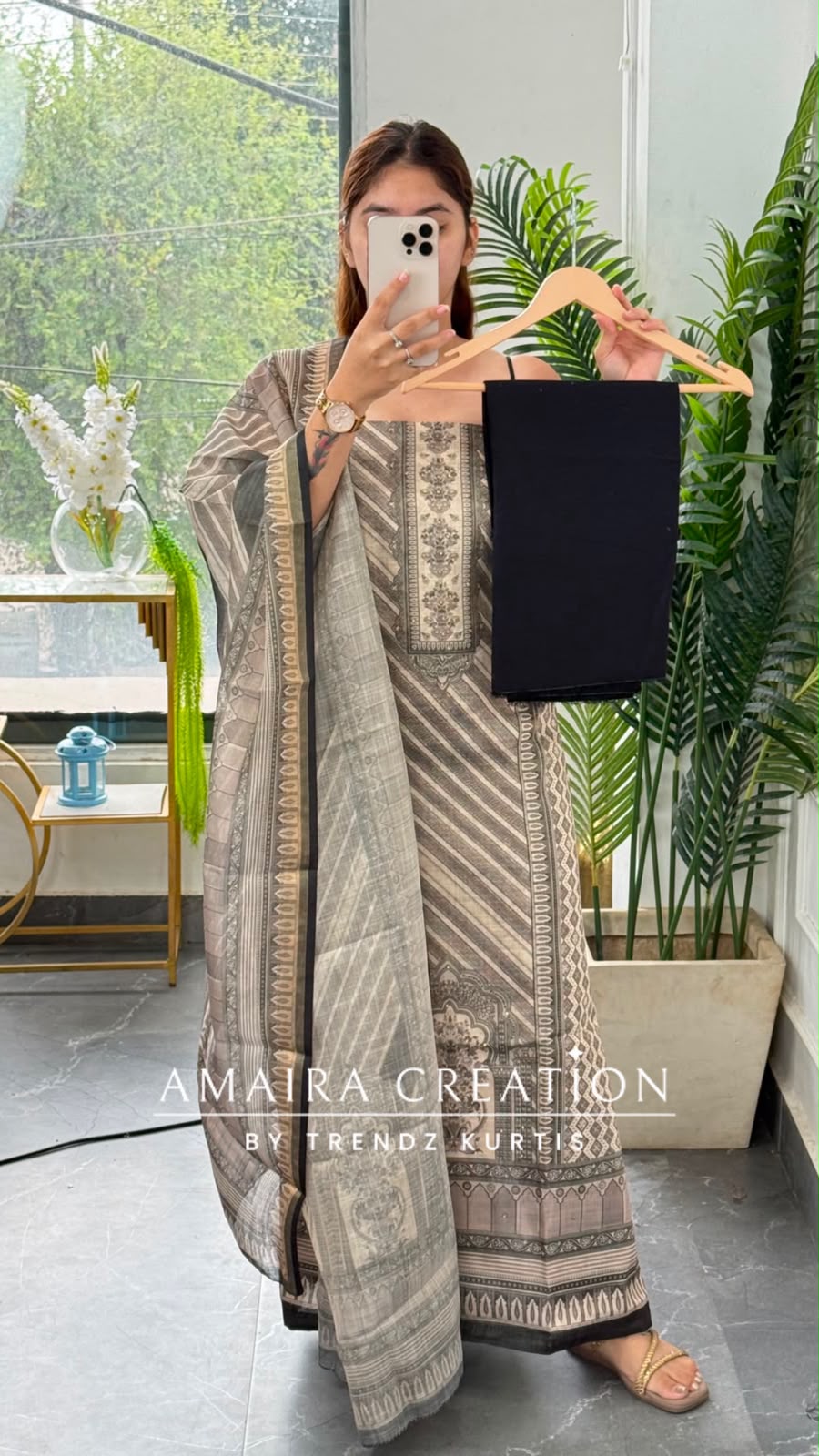 Premium Shimmer Silk  Beige Colour Unstitched Suit (print 1)