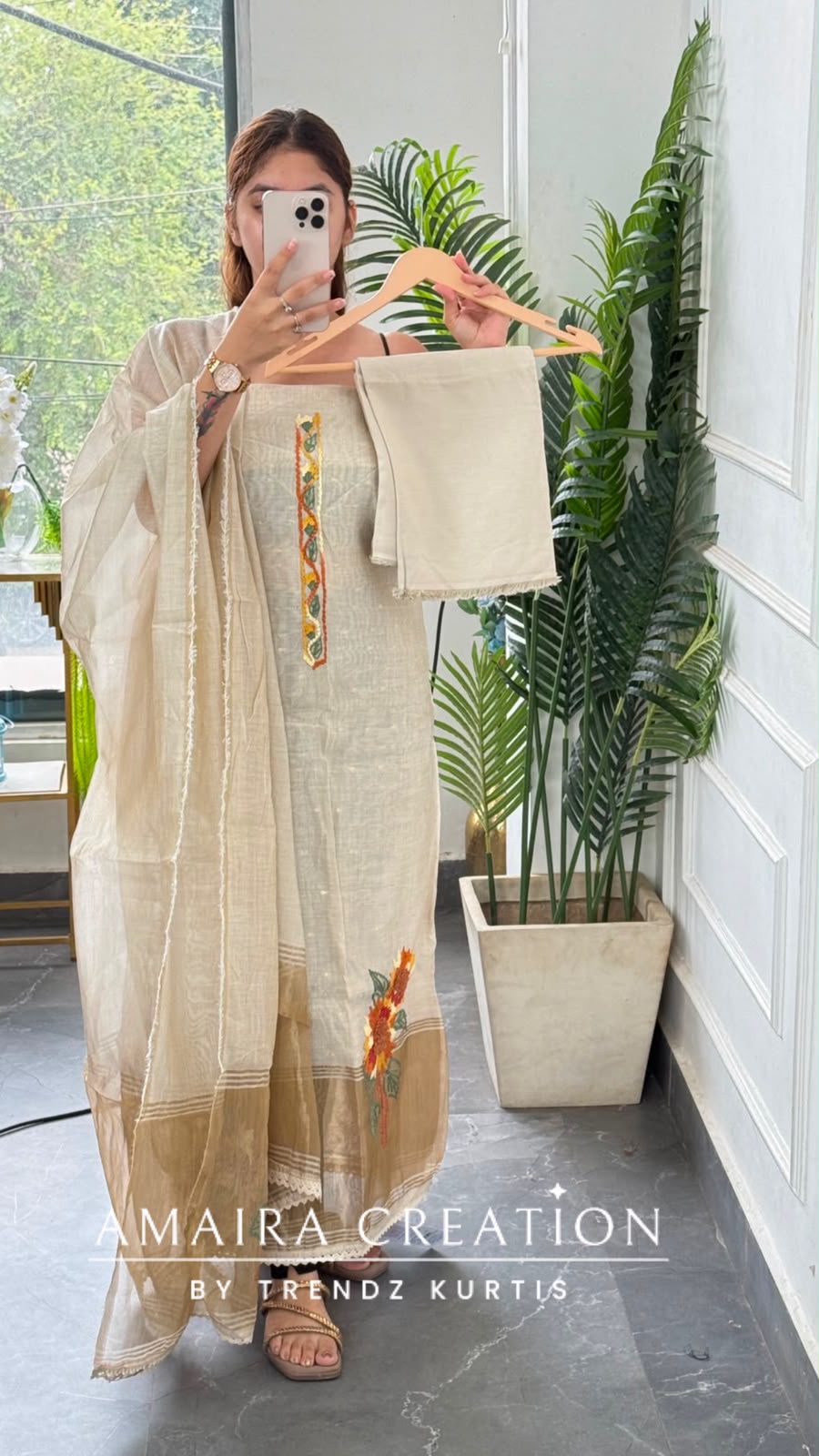 Premium Mul Chanderi Fabric Beige Colour Unstitched Suit  With Beautiful Dupatta