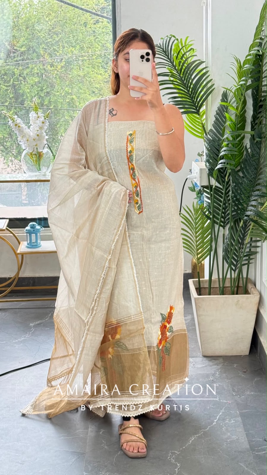 Premium Mul Chanderi Fabric Beige Colour Unstitched Suit  With Beautiful Dupatta