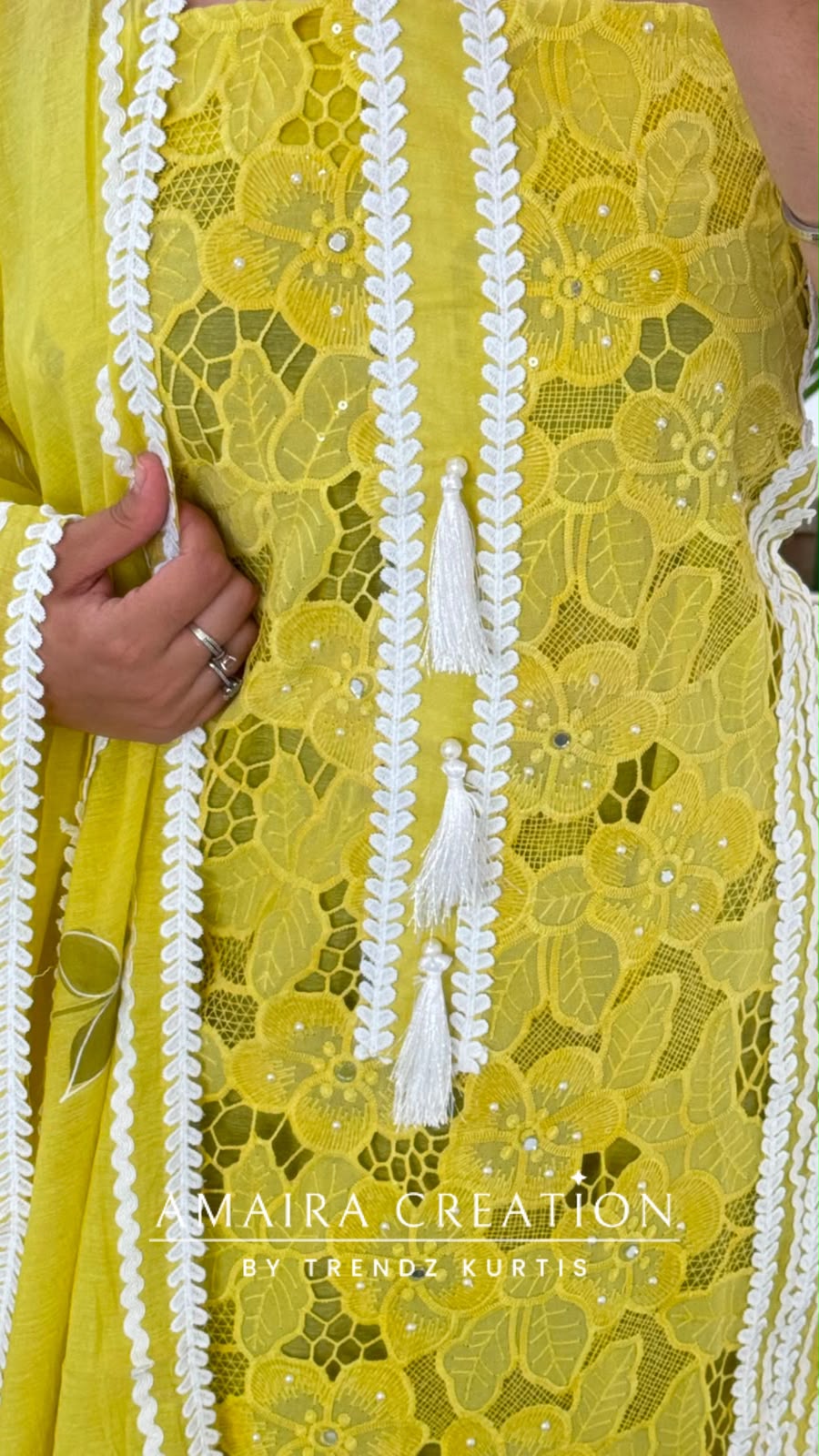 Premium Mul Chanderi Yellow Colour Jaal Work Unstitched Suit