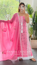 Premium Mul Chanderi Pink Colour Jaal Work Unstitched Suit