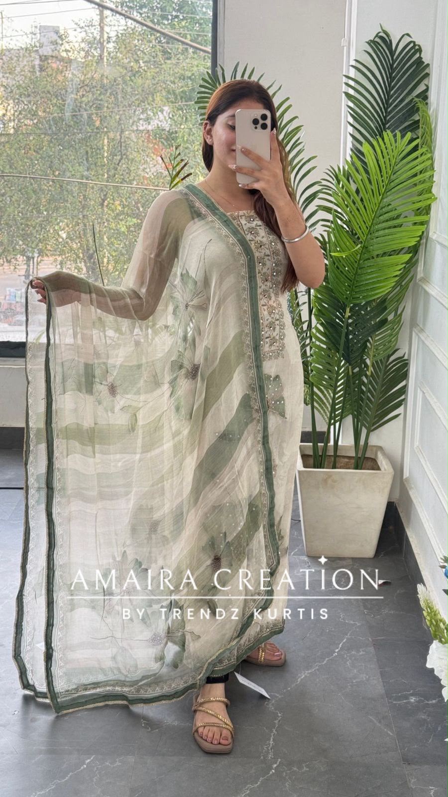 Premium Orgnaza Unstitched Suit With Printed Chiffon Dupatta