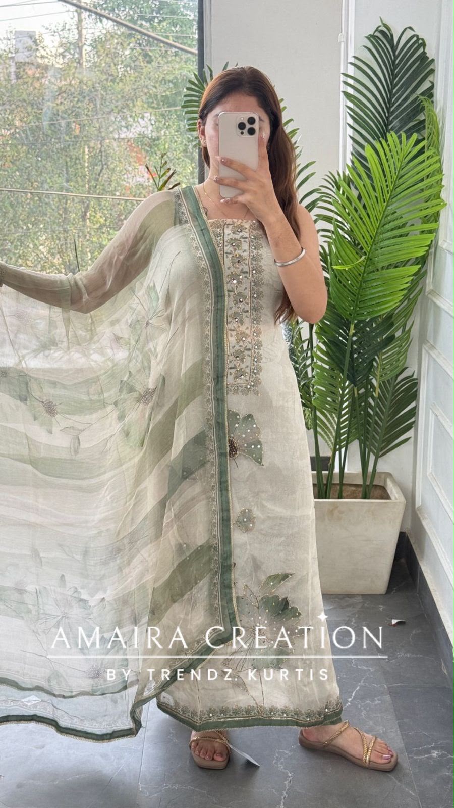 Premium Orgnaza Unstitched Suit With Printed Chiffon Dupatta