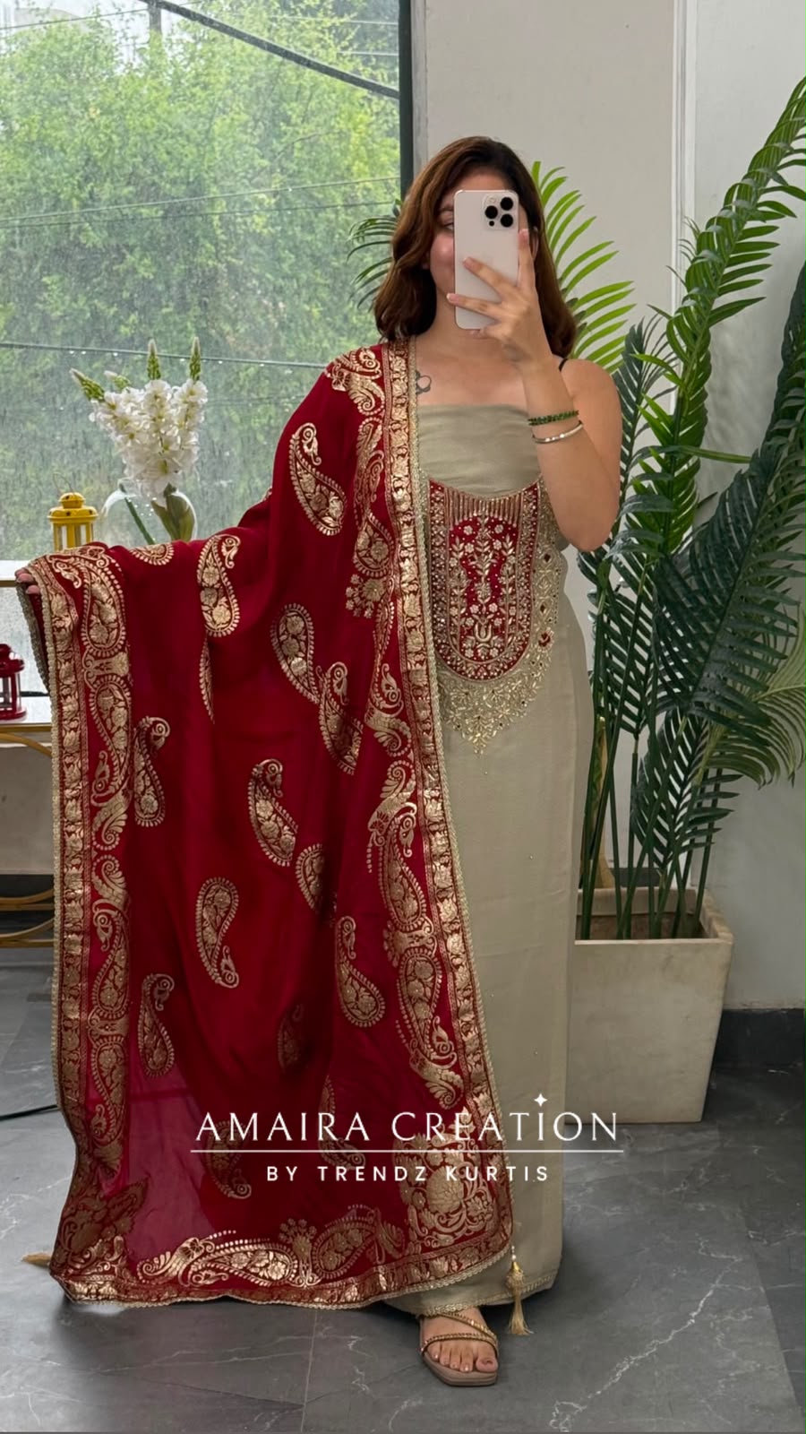Premium Banarasi Silk Ivory Colour Unstitched Suit With Jacuqard Dupatta