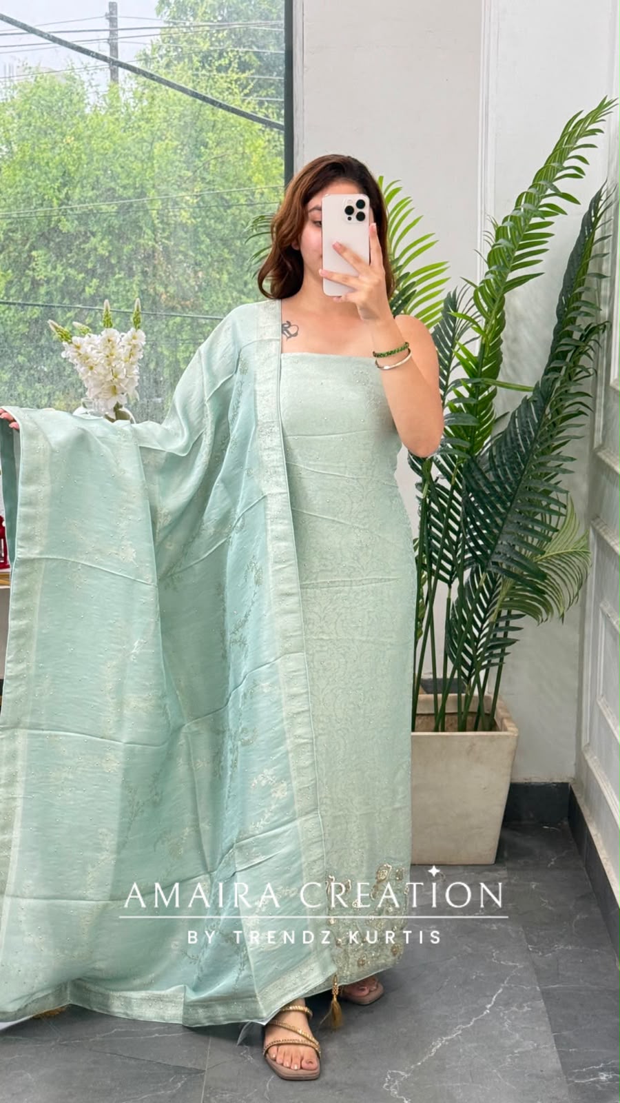 Premium Brocket Sea Green Colour Unstitched Suit With Royal Banarasi Dupatta