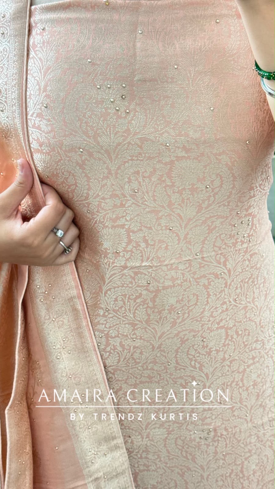 Premium Brocket Peach Colour Unstitched Suit With Royal Banarasi Dupatta