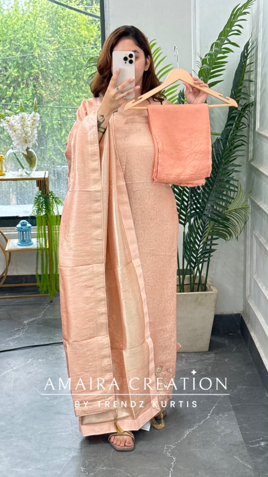 Premium Brocket Peach Colour Unstitched Suit With Royal Banarasi Dupatta