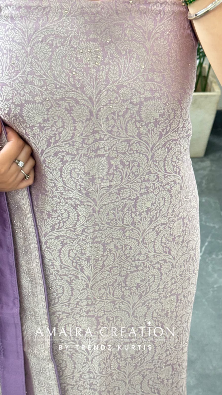 Premium Brocket Lavender Colour Unstitched Suit With Royal Banarasi Dupatta