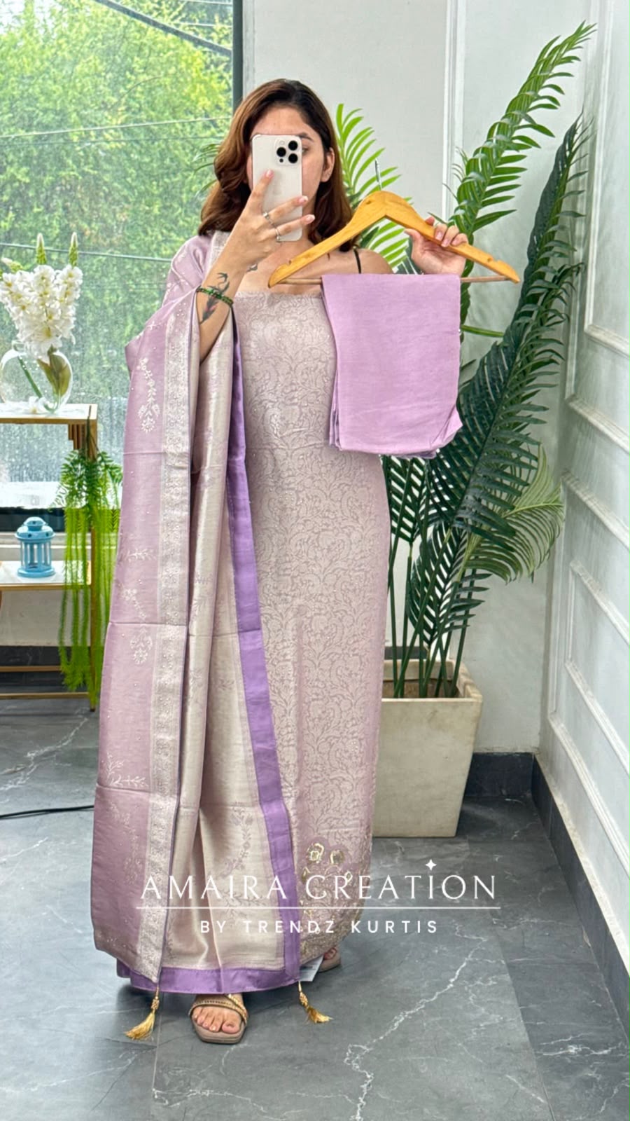 Premium Brocket Lavender Colour Unstitched Suit With Royal Banarasi Dupatta