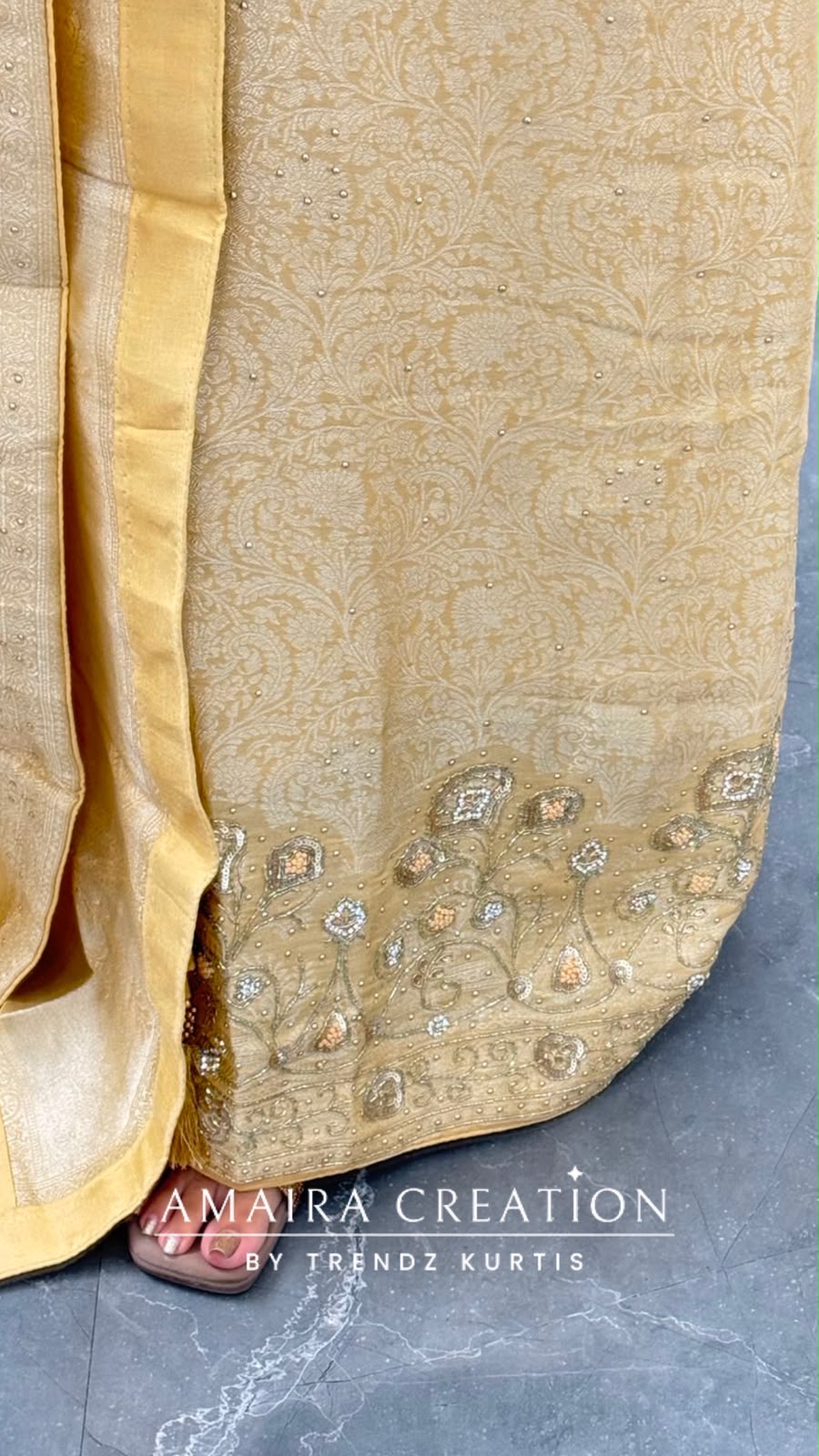 Premium Brocket Golden Colour Unstitched Suit With Royal Banarasi Dupatta