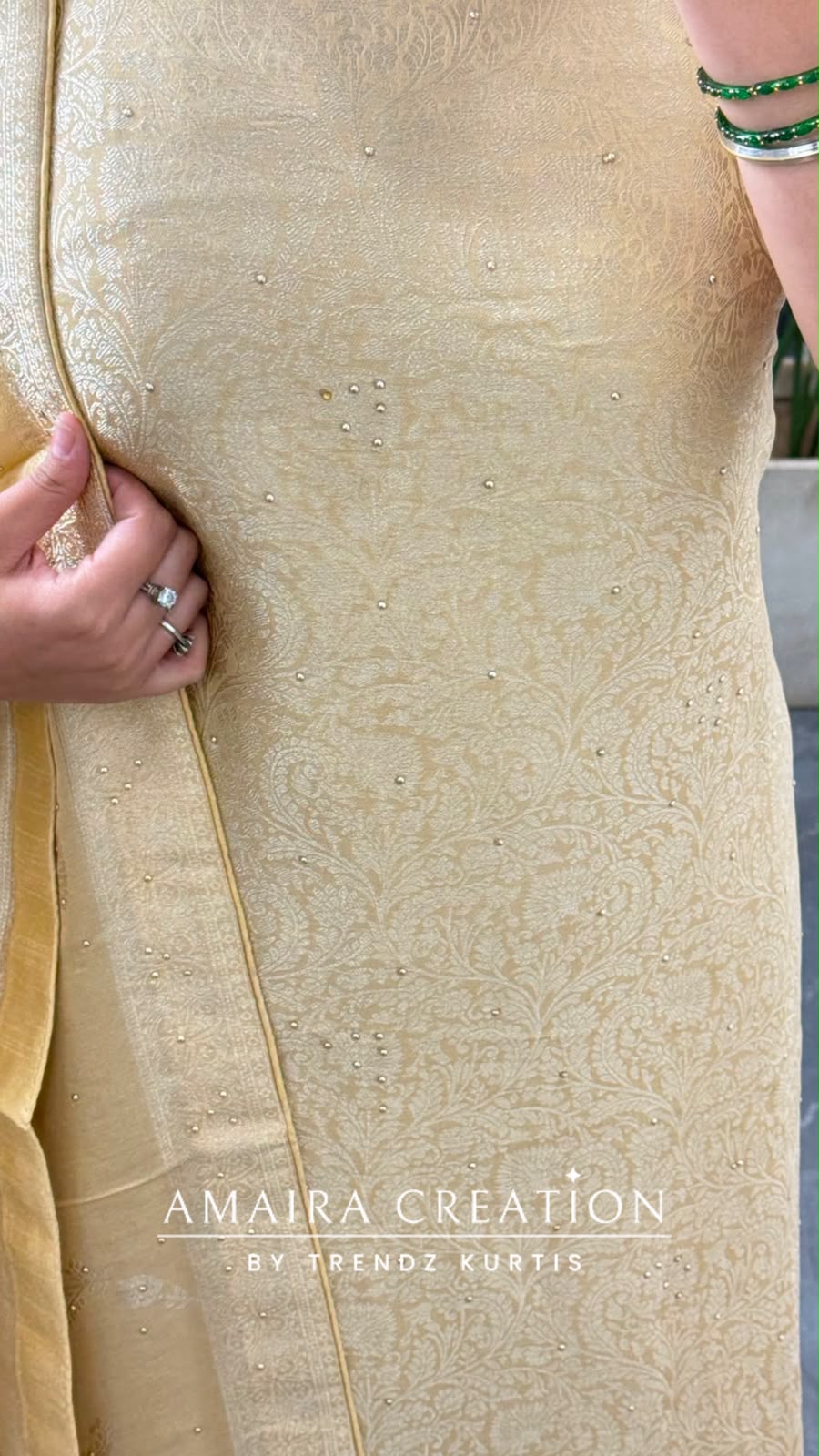 Premium Brocket Golden Colour Unstitched Suit With Royal Banarasi Dupatta