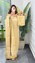 Premium Brocket Golden Colour Unstitched Suit With Royal Banarasi Dupatta