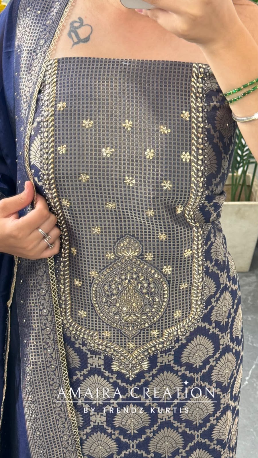 Premium Banarasi Fabric Navy Blue Colour Unstitched Suit Banarasi Silk Dupatta