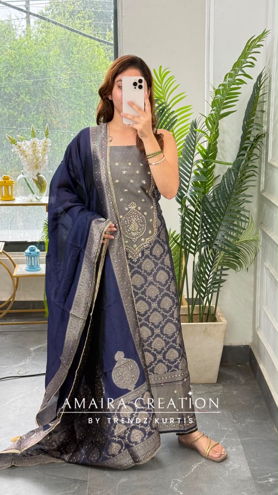 Premium Banarasi Fabric Navy Blue Colour Unstitched Suit Banarasi Silk Dupatta