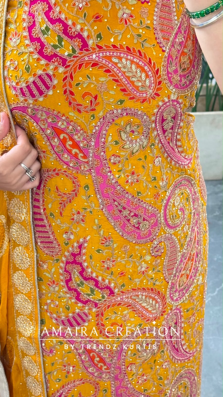 Premium Crepe Fabric Mustard Colour Unstitched Suit With Full Heavy Work Chiffon Dupatta