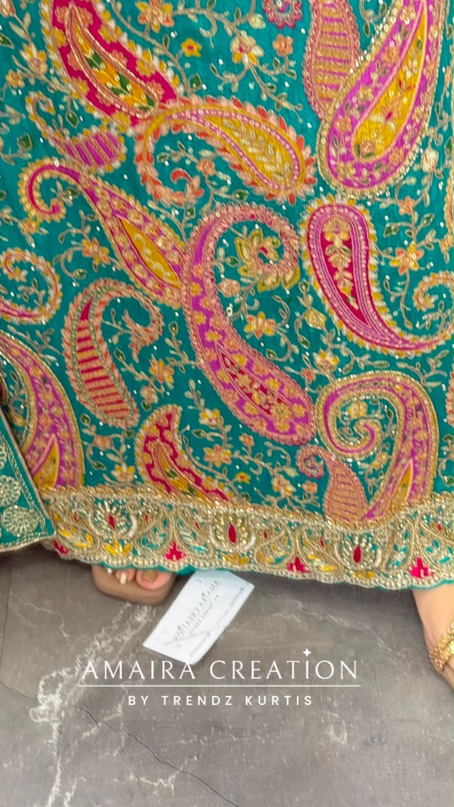 Premium Crepe Fabric Firozi Colour Unstitched Suit With Full Heavy Work Chiffon Dupatta