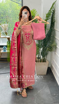 Premium Shimmer Silk Pink Colour unstitched Suit With Banarasi Dupatta