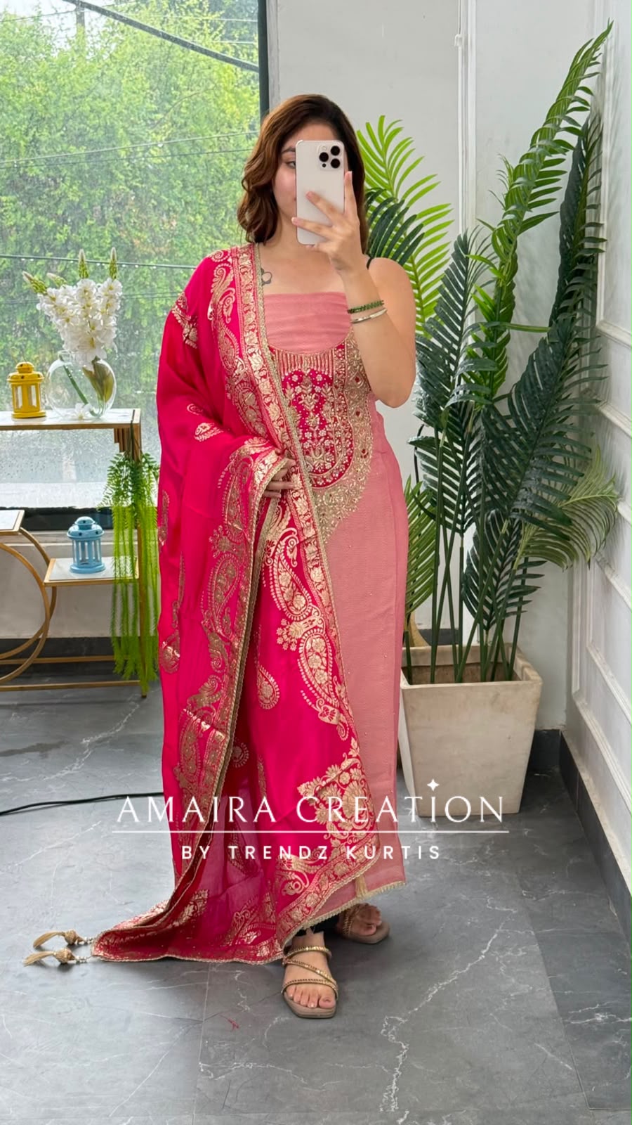Premium Shimmer Silk Pink Colour unstitched Suit With Banarasi Dupatta