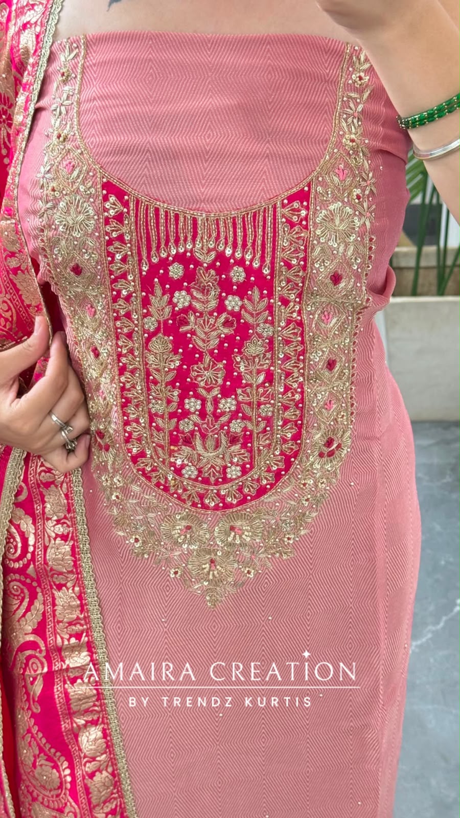 Premium Shimmer Silk Pink Colour unstitched Suit With Banarasi Dupatta