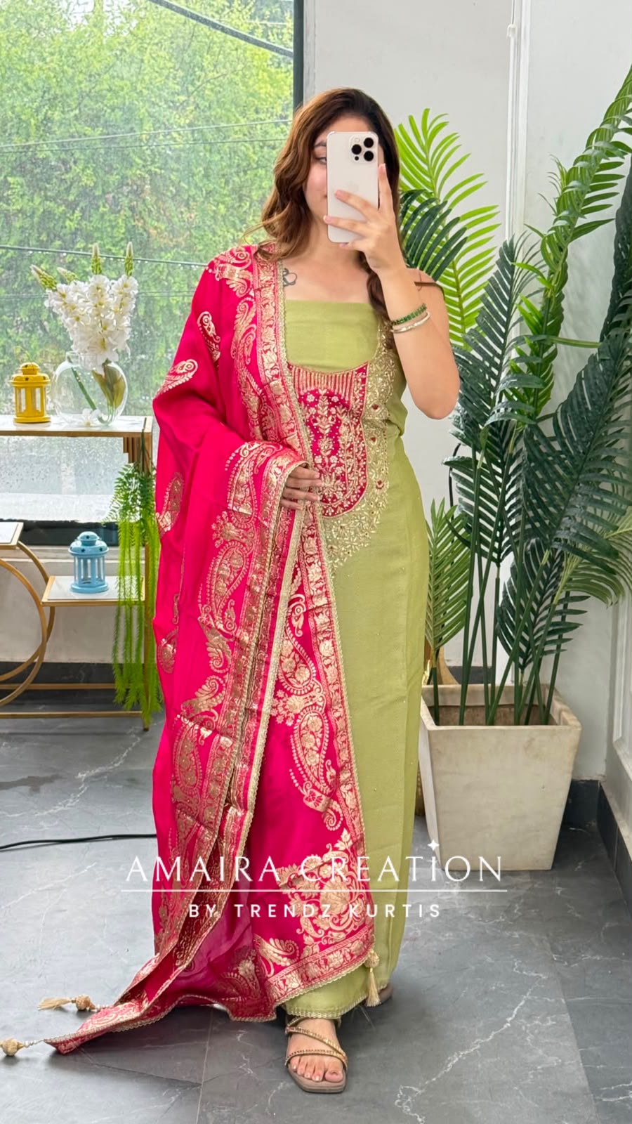 Premium Shimmer Silk Pista Green Colour unstitched Suit With Banarasi Dupatta