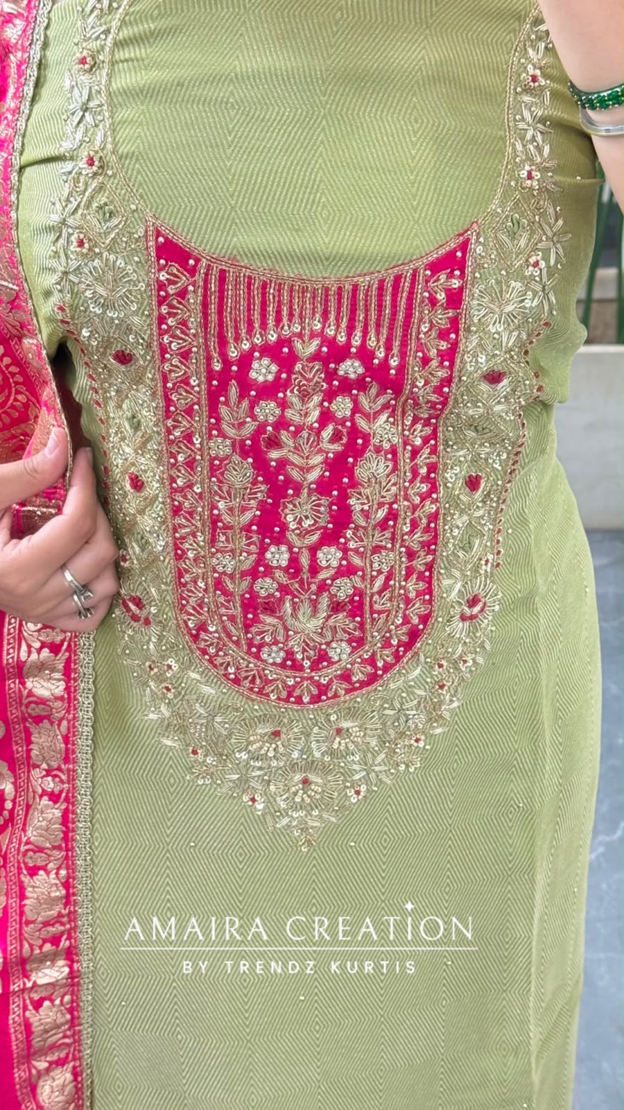 Premium Shimmer Silk Pista Green Colour unstitched Suit With Banarasi Dupatta