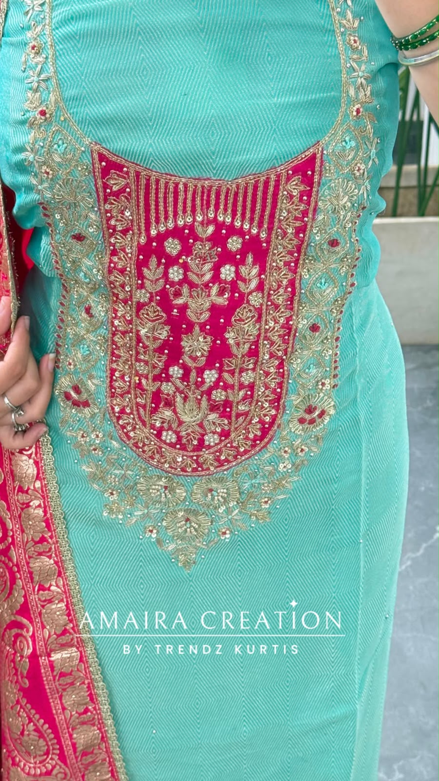 Premium Shimmer Silk Sea Green Colour unstitched Suit With Banarasi Dupatta