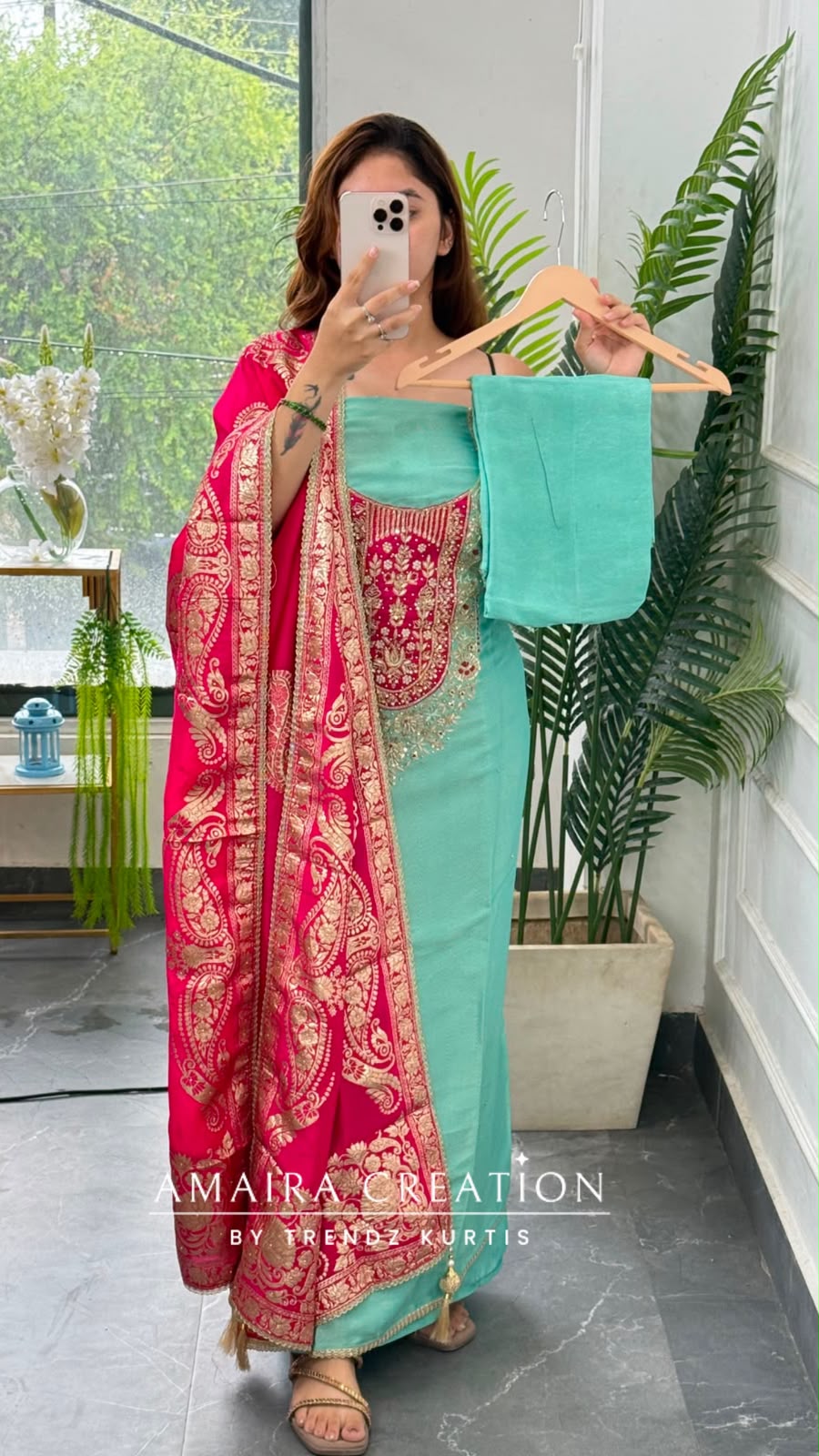 Premium Shimmer Silk Sea Green Colour unstitched Suit With Banarasi Dupatta