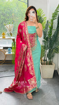 Premium Shimmer Silk Sea Green Colour unstitched Suit With Banarasi Dupatta