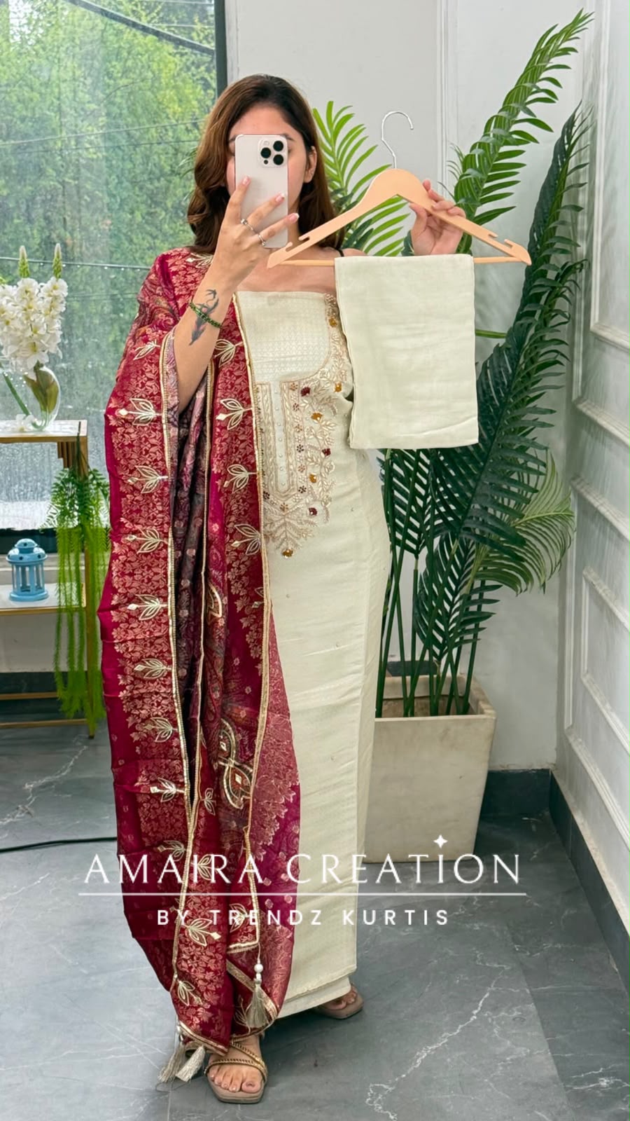 Premium Banarasi Silk Ivory Colour Unstitched Suit With Jacquard Dupatta