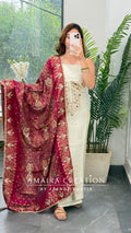 Premium Banarasi Silk Ivory Colour Unstitched Suit With Jacquard Dupatta