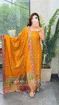Premium Banarasi Brocket Fabric Mustard Colour Unstitched Suit With Royal Dupatta
