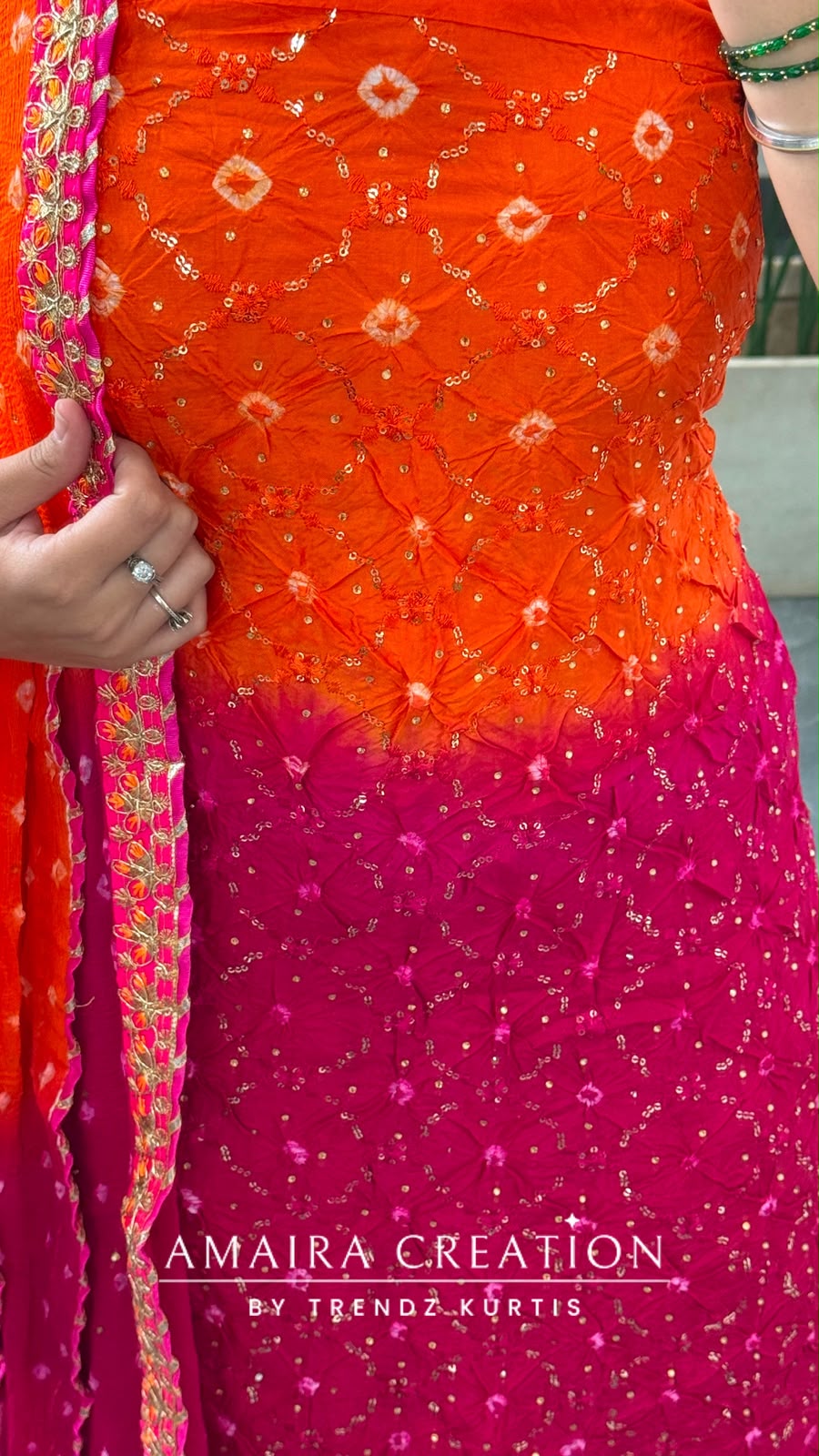 Premium Silk Trio Colour Unstitched Suit With Tye Dye Chiffon Dupatta