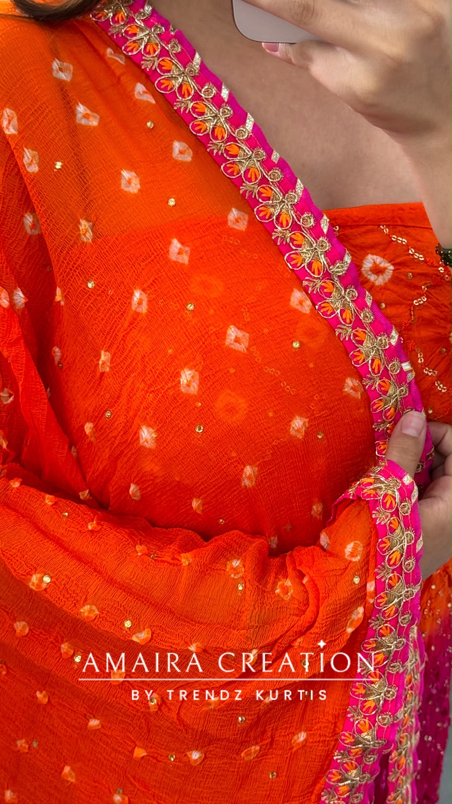Premium Silk Trio Colour Unstitched Suit With Tye Dye Chiffon Dupatta