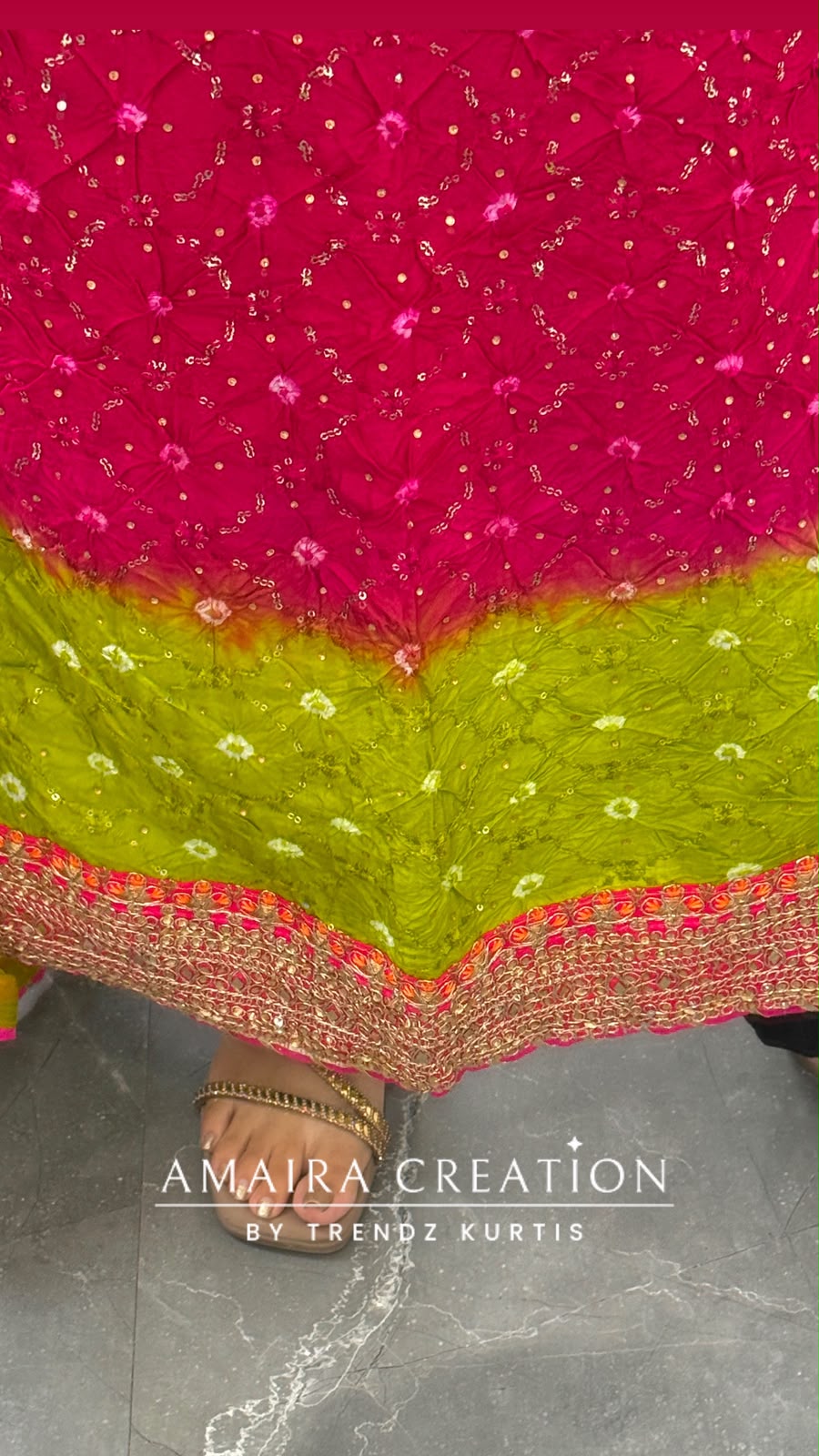 Premium Silk Trio Colour Unstitched Suit With Tye Dye Chiffon Dupatta