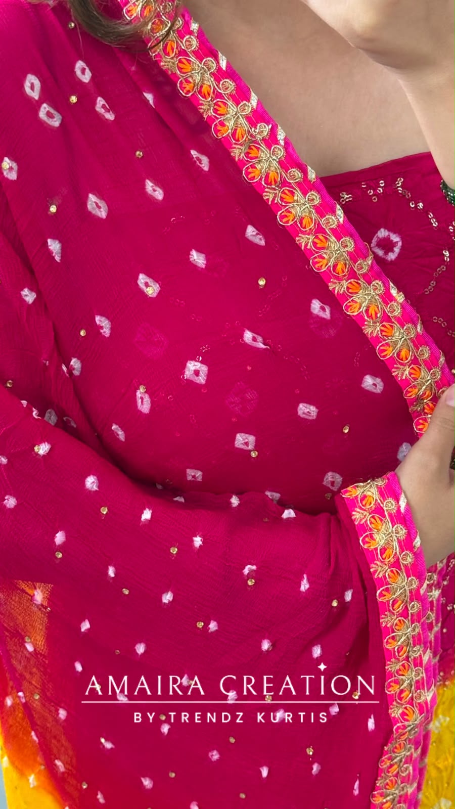 Premium Silk Trio Colour Unstitched Suit With Tye Dye Chiffon Dupatta