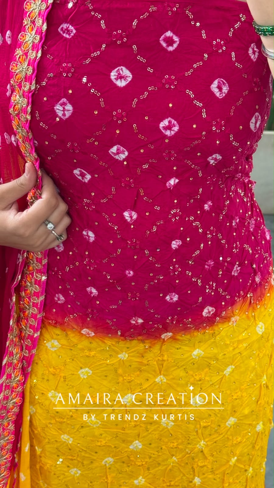 Premium Silk Trio Colour Unstitched Suit With Tye Dye Chiffon Dupatta