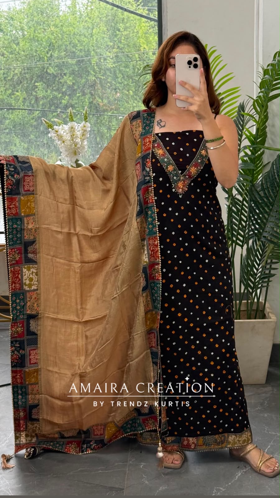 Premium Cotton Dark Brown Colour Unstitched Suit With Beautiful Muslin Fabric Dupatta