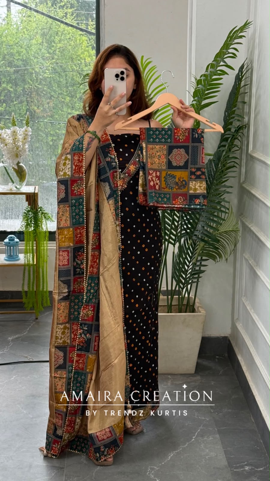 Premium Cotton Dark Brown Colour Unstitched Suit With Beautiful Muslin Fabric Dupatta