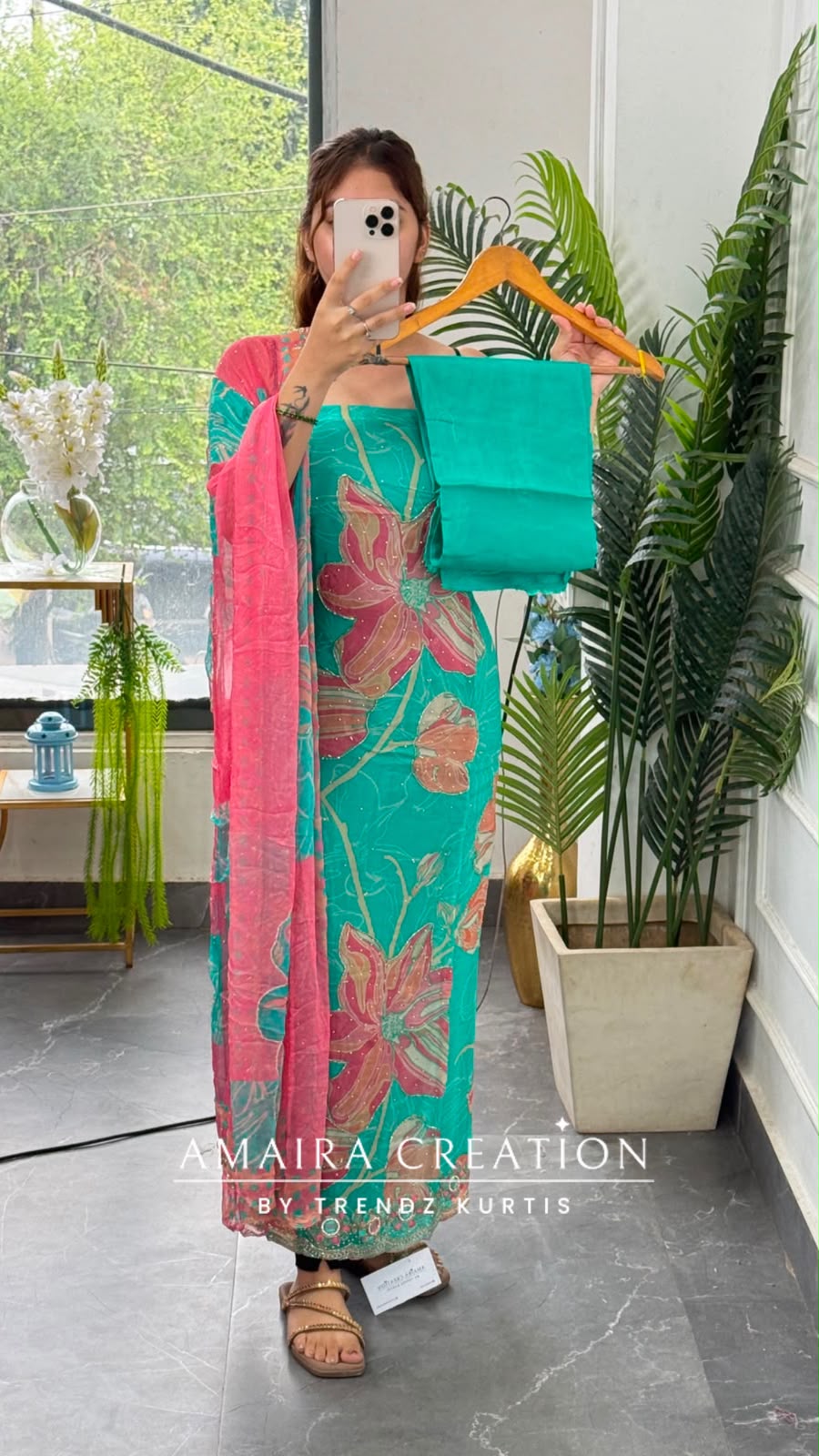 Premium Organza Fabric Sea Green Colour Beautiful Work Detailing With Fully Handwork Chiffon Dupatta