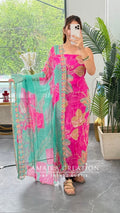 Premium Organza Fabric Pink Colour Beautiful Work Detailing With Fully Handwork Chiffon Dupatta