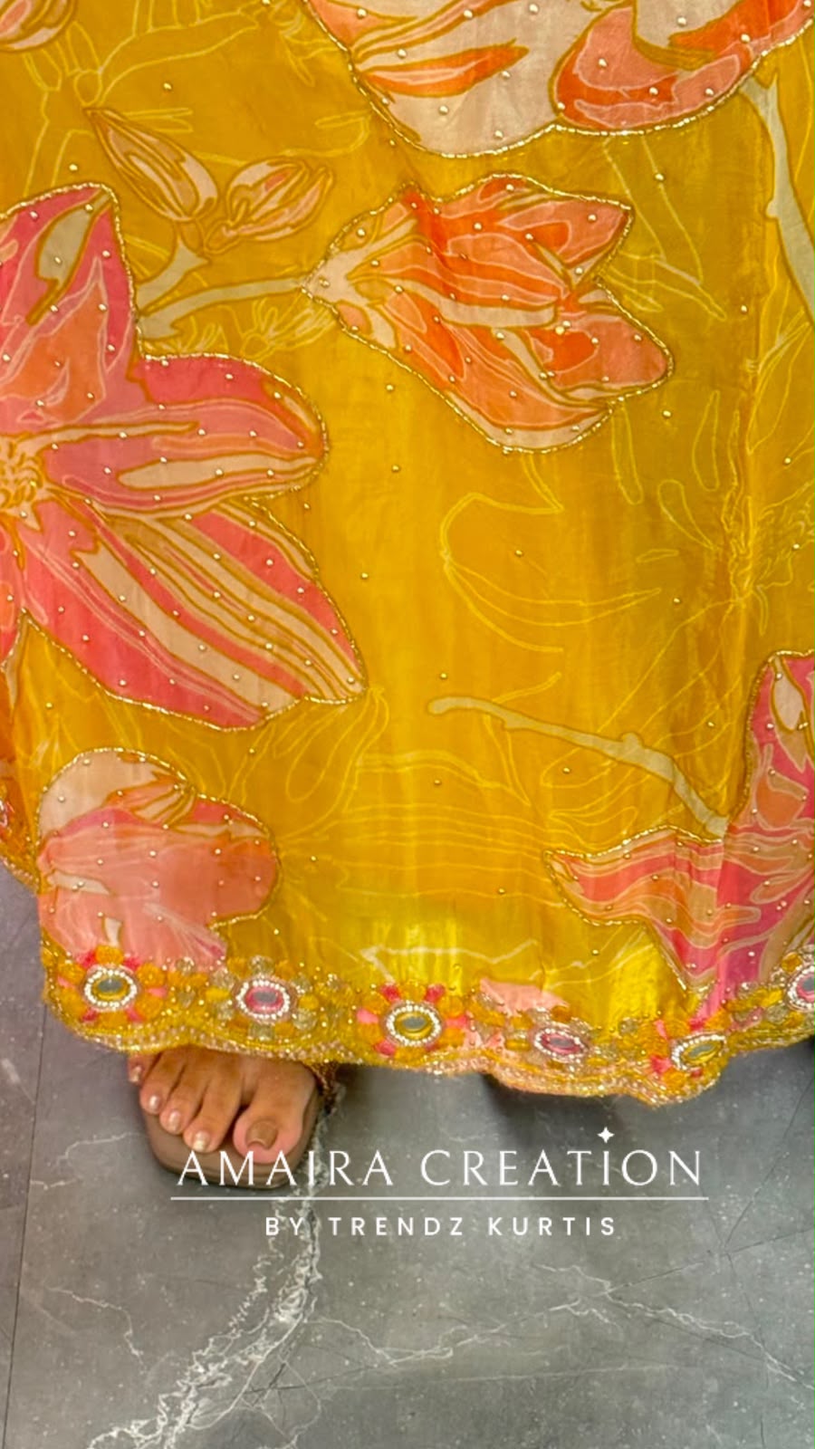 Premium Organza Fabric Yellow Colour Beautiful Work Detailing With Fully Handwork Chiffon Dupatta