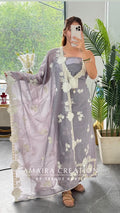 Premium MulChanderi Lavender-Grey colour Beautiful Embroidered Unstitched Suit With Full Embroidered Dupatta