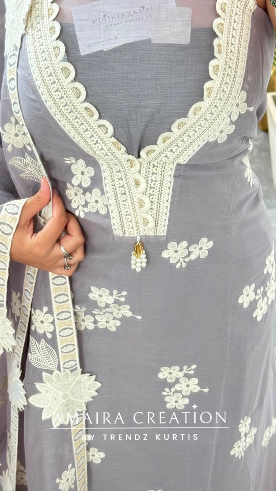 Premium MulChanderi Lavender-Grey colour Beautiful Embroidered Unstitched Suit With Full Embroidered Dupatta