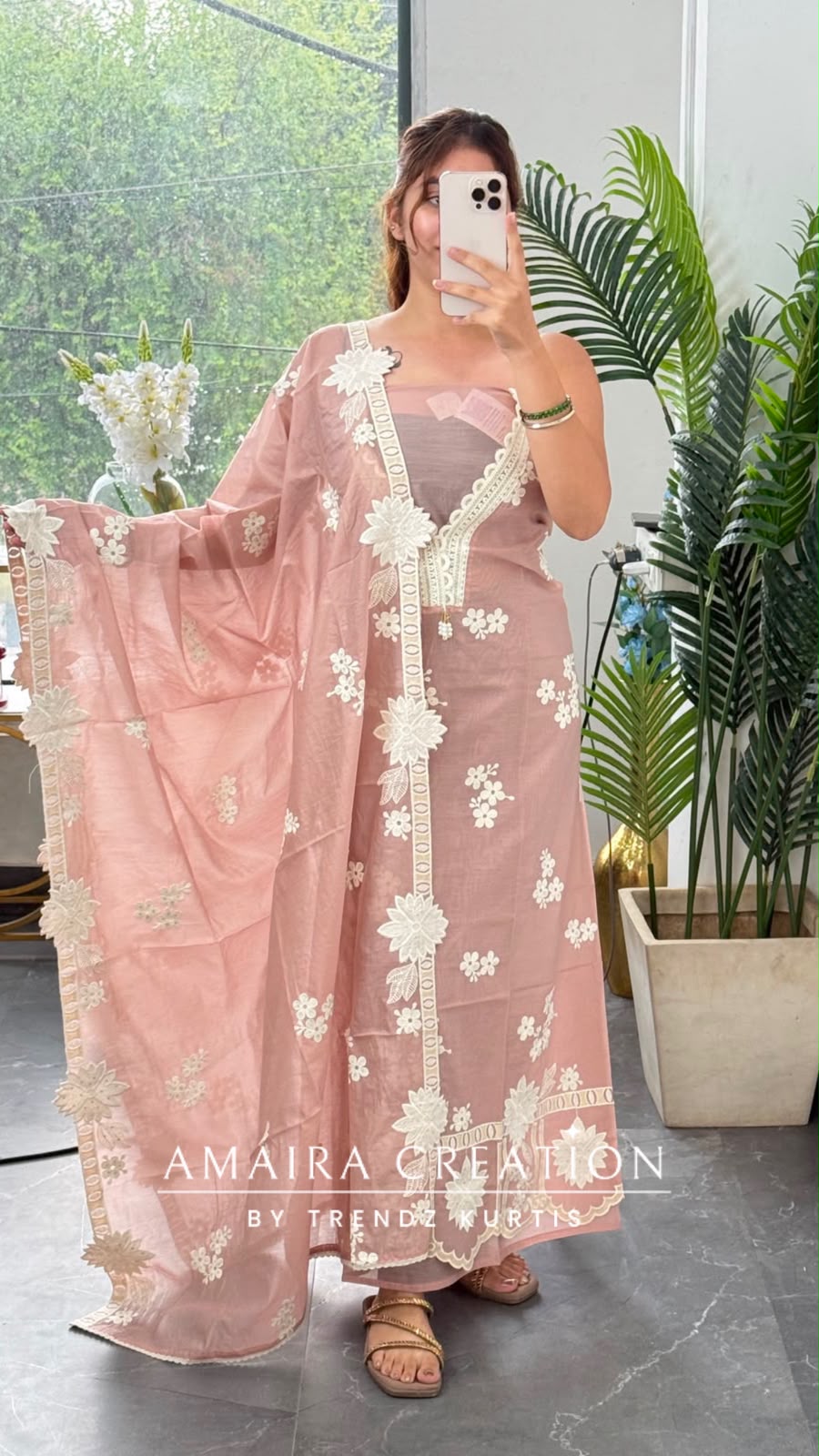 Premium MulChanderi Peach Colour Beautiful Embroidered Unstitched Suit With Full Embroidered Dupatta