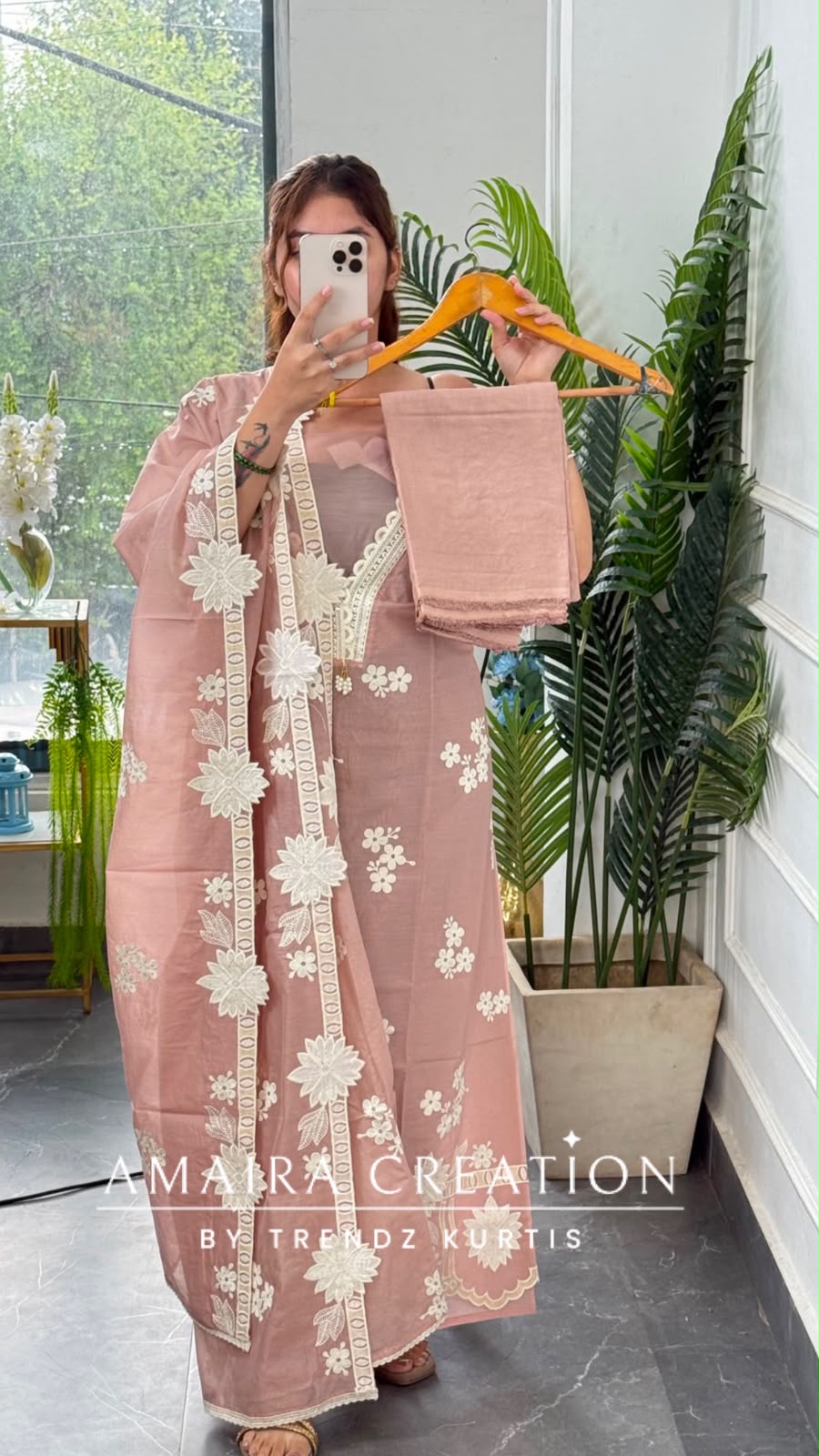 Premium MulChanderi Peach Colour Beautiful Embroidered Unstitched Suit With Full Embroidered Dupatta
