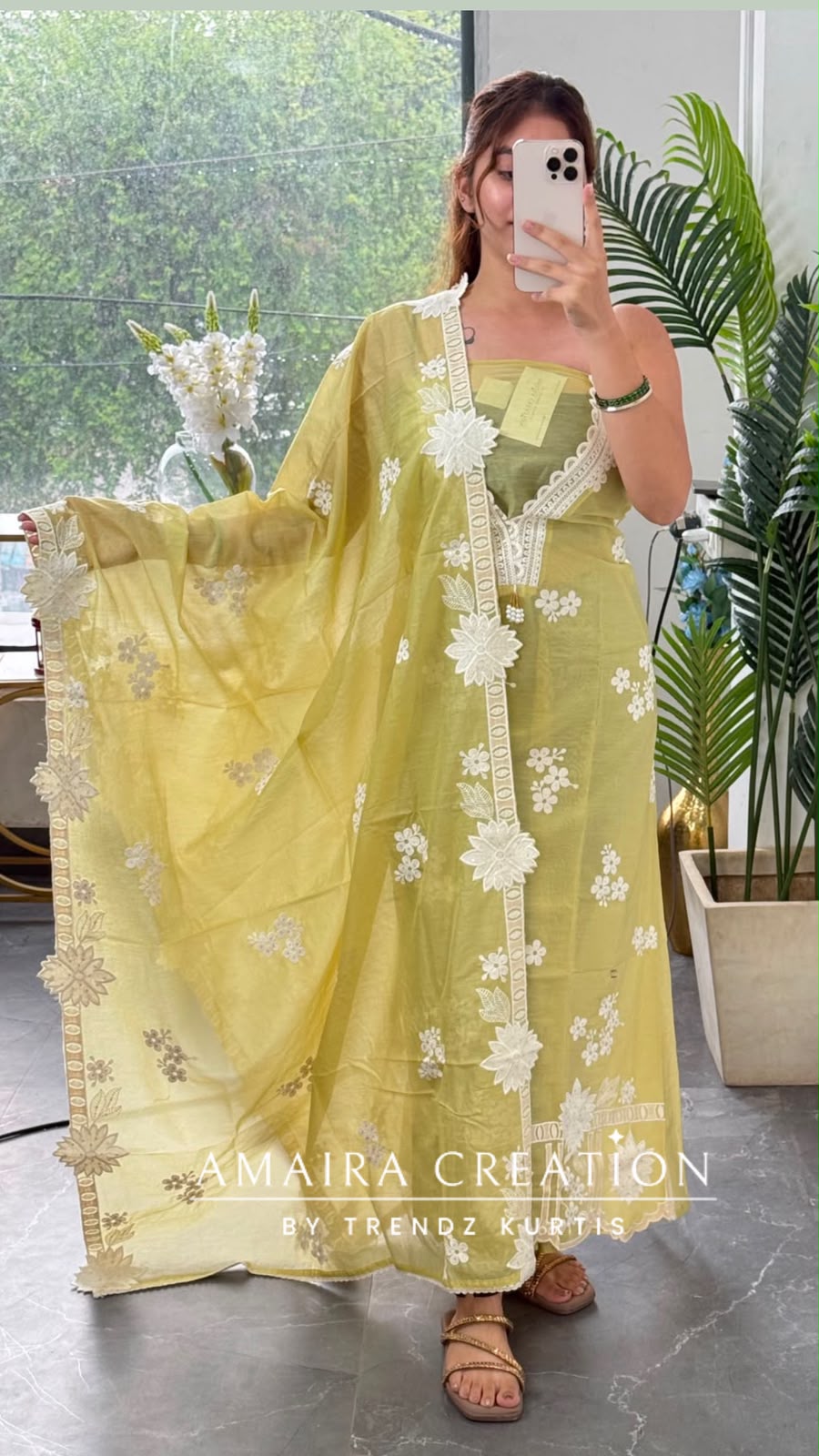 Premium MulChanderi Light Lemon Colour Beautiful Embroidered Unstitched Suit With Full Embroidered Dupatta