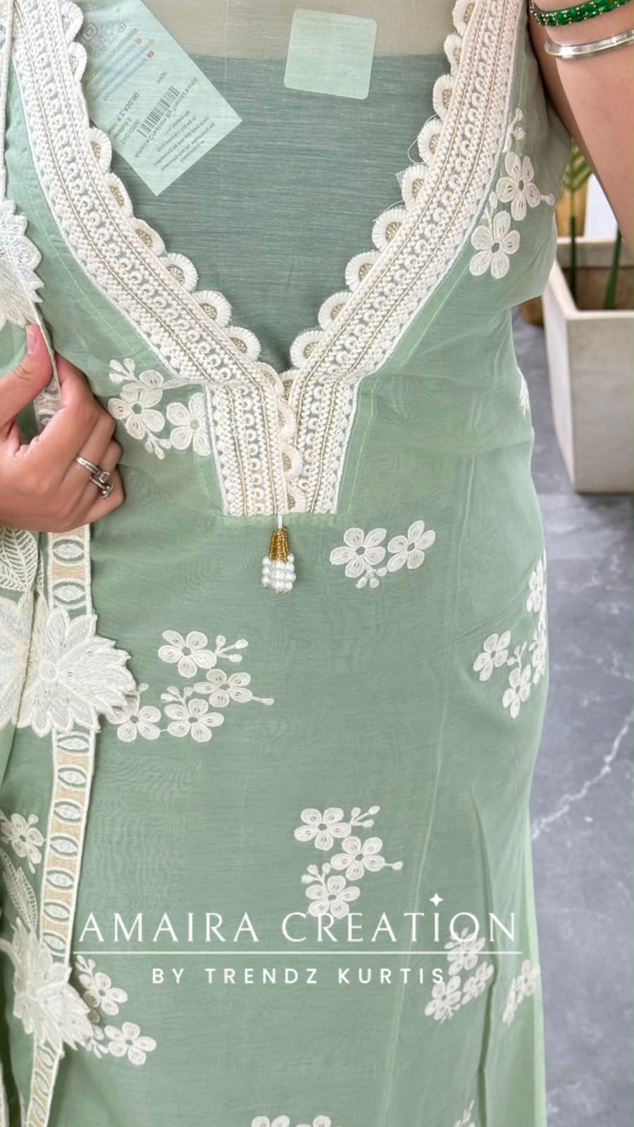 Premium MulChanderi Sea Light Green Colour Beautiful Embroidered Unstitched Suit With Full Embroidered Dupatta