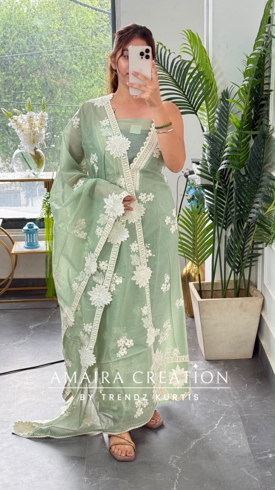 Premium MulChanderi Sea Light Green Colour Beautiful Embroidered Unstitched Suit With Full Embroidered Dupatta