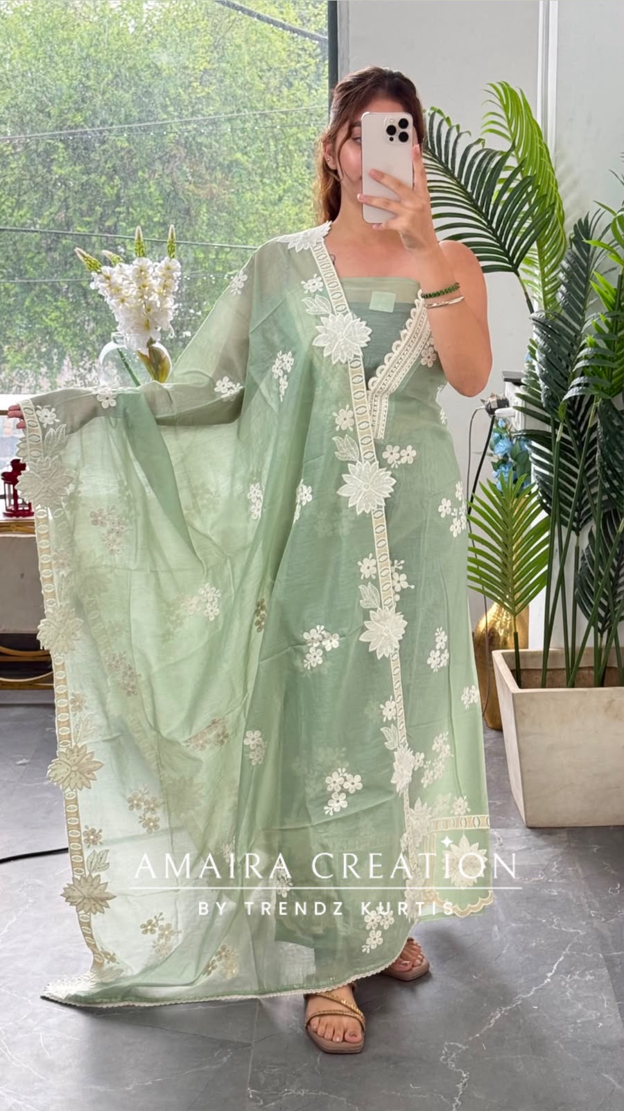 Premium MulChanderi Sea Light Green Colour Beautiful Embroidered Unstitched Suit With Full Embroidered Dupatta